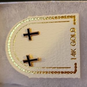 14k Gold Screw Back Cross Earrings